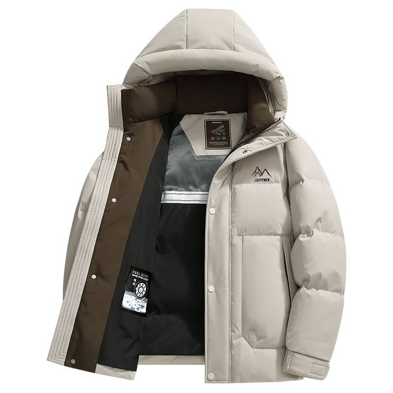Men's Short Hooded Down Jacket for Winter, Outdoor Lightweight, Cold-Proof, Warm, Plus Size, Loose Fit, Duck Down Coat for Middle-Aged and Young Men