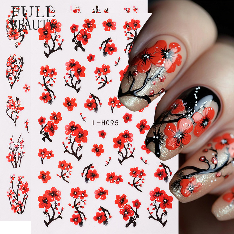 Cross-border new nail stickers wholesale ins spring big red hibiscus peach blossom nail adhesive nail stickers Cross-border new nail stickers wholesale ins spring big red hibiscus peach blossom nail adhesive nail stickers