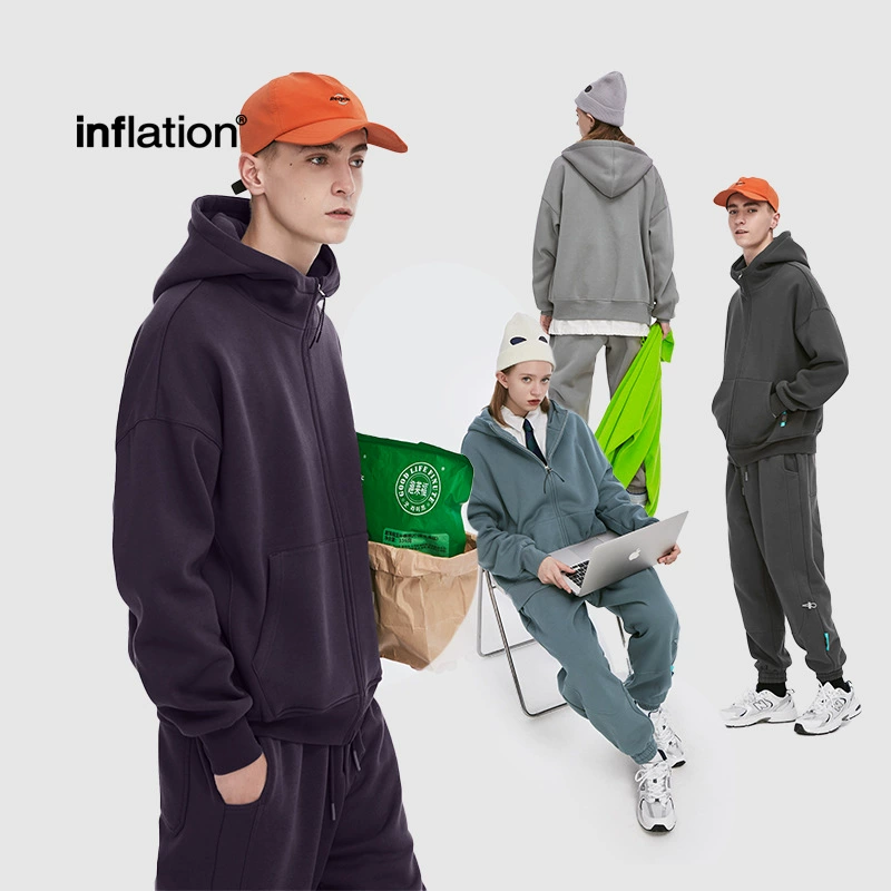 Яркая мужская одежда | 2025 весна 350 г плюшевый свободный прилив высокая молния с капюшоном свитер сплошной цвет мужское пальто