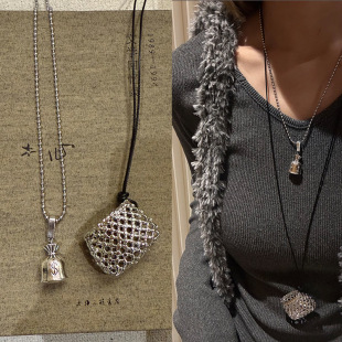 Niche silver Pocket Pendant Necklace Fashionable Simple Cold Collarbone Chain Long Trendy Autumn and Winter Woolen Chain for Women