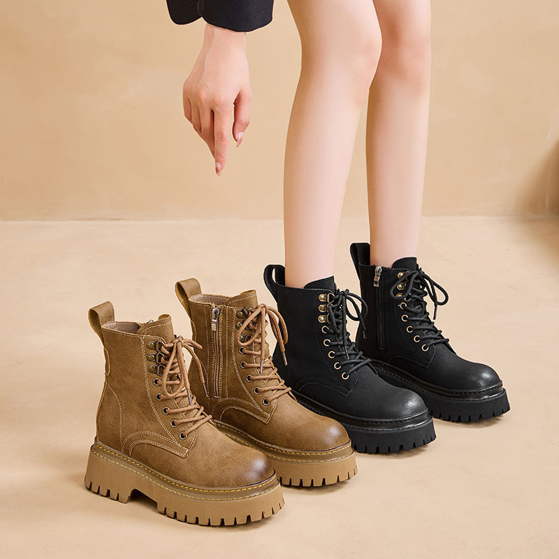 2025 New Women's Martin Boots, British Style, Fashionable Thick-Soled Short Boots, Petite Retro Versatile Spring and Autumn Single Boots