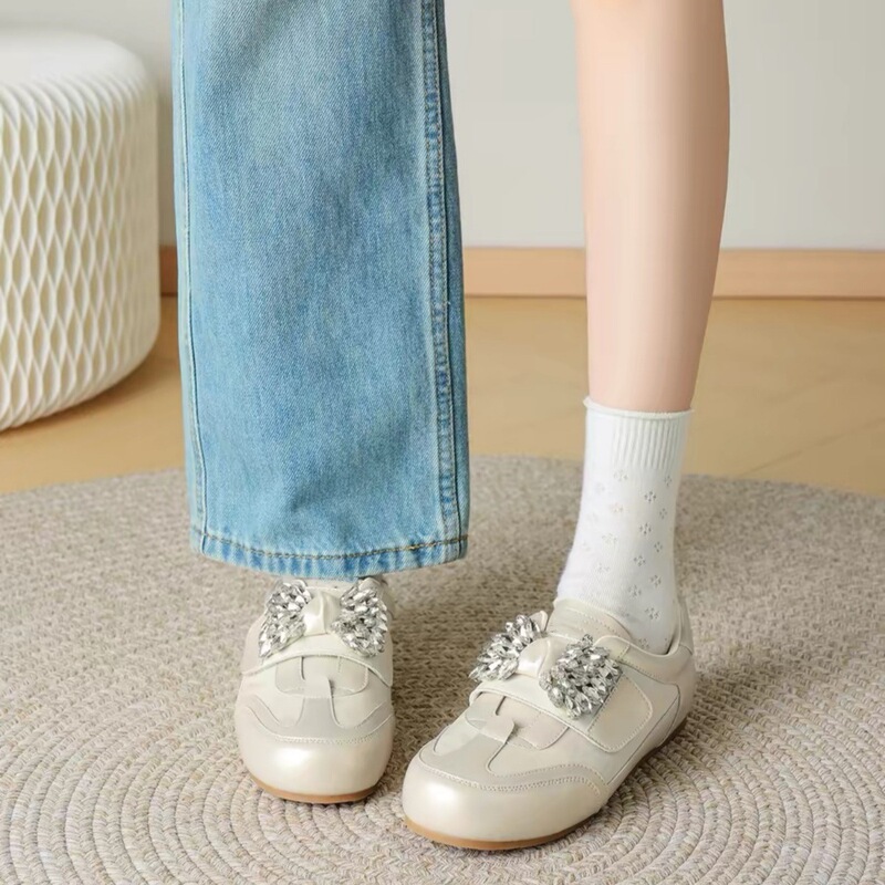 Bowknot Rhinestone Velcro Trainers for Women 2026 New Style Soft Sole Versatile Slip-On Casual Sneakers