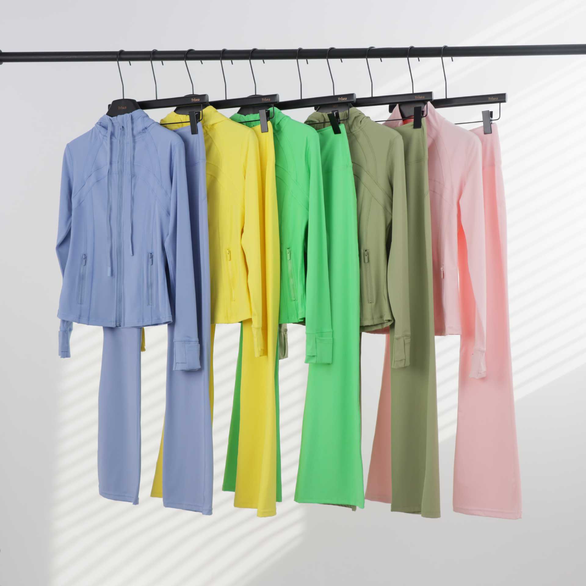 Women's Hooded Flared Jacket Set Long Sleeved Fitted Elastic Fitness Running Yoga Sportswear_ecoleips.com