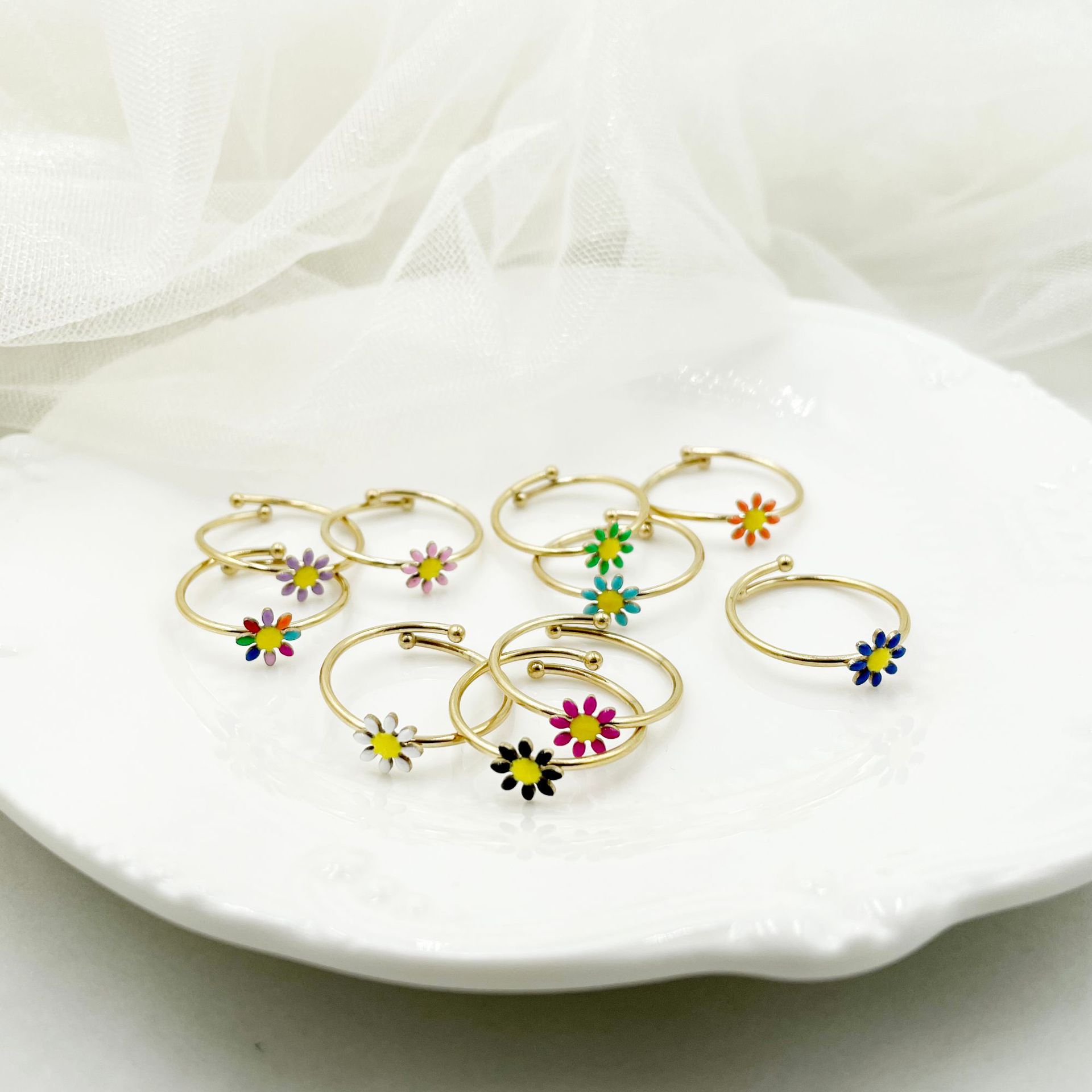 304 Stainless Steel 14K Gold Plated Simple Style Plating Flower Open Ring display picture 2