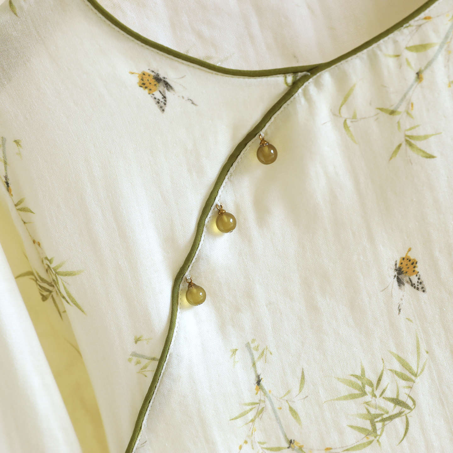 2026 Frühjahr/Sommer Neues Damen-Pyjama-Set 100% Baumwollgaze Chinesischer Stil Rundhals Dünne Ärmel Lange Hose Lose Hauskleidung – Detail 11
