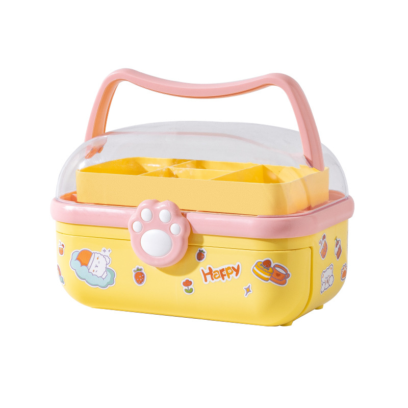 Caja de almacenamiento de escritorio portátil de plástico caja de almacenamiento multifuncional accesorios para el cabello caja de almacenamiento linda chica horquilla caja de joyería