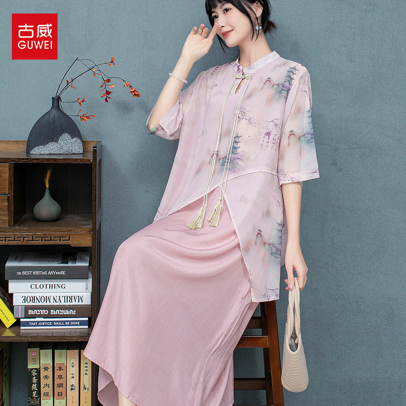Vacation-Style Traditional Chinese Dress for Women, Summer Dress, Retro Zen Tea Dress, New Chinese-Style Ethnic Zen Dance Dress, Silk