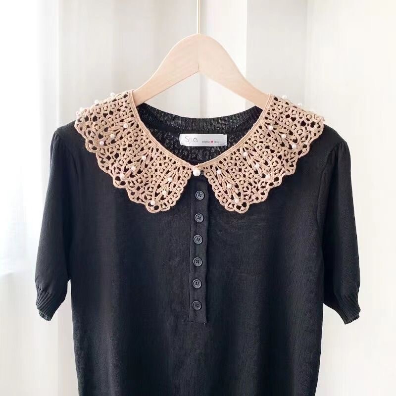 Hollow doll collar waistcoat pearl decorative lace fake collar women's shirt Korean lace shawl skirt outside Hollow doll collar waistcoat pearl decorative lace fake collar women's shirt Korean lace shawl skirt outside