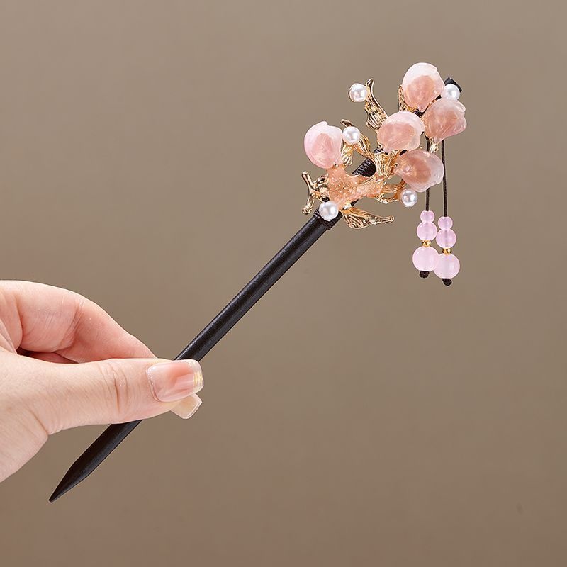 新中式古风发簪少女优雅盘发头饰仿黑檀木发钗古装汉服挽发木簪|undefined