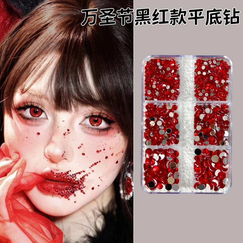 Halloween Cross-border Boxed Nail Acrylic Flat Bottom Diamond Size Round Diamond Super Flash DIY Nail Face Eye Decoration