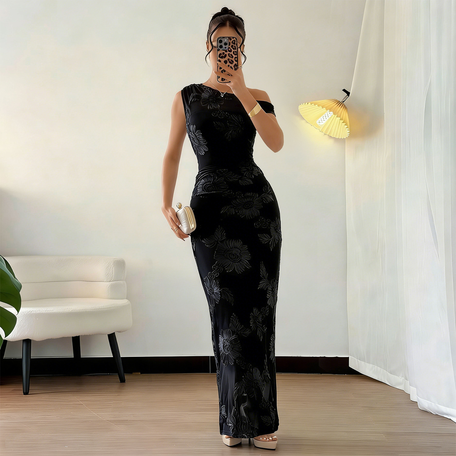 C7670 Aliexpress transfronterizo Amazon Europa y América de moda moda de mujer elegante malza vestido de hombro inclinado image 4