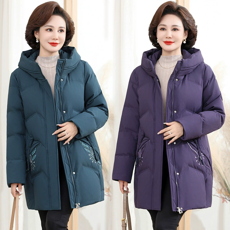 Мама зимний пуховик утка толстый средний длинный 2024 новый средний и пожилой женский зимний теплый пиджак
