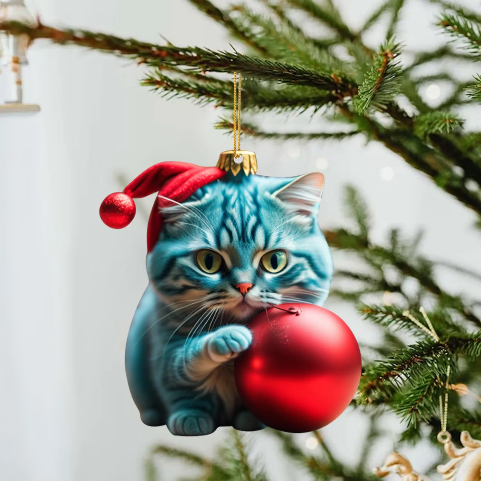 Acrílico gracioso lindo gatos voluminosos de mano bola de Navidad decoración de árbol de Navidad colgante llavero para celebrar las vacaciones