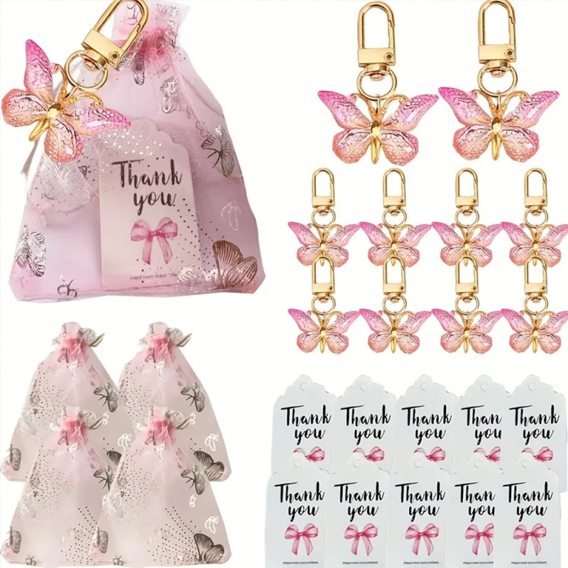 Cross-Border Hot Selling Butterfly Keychain Jewelry Wedding Christmas Party Gift Gauze Bag Gift Bag Gauze Bag Set