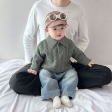 秋冬针织衫新款儿童POLO翻领麻花上衣男女宝宝保暖毛衣洋气外出服
