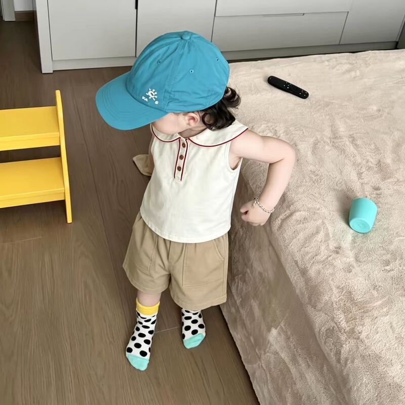 Children's Sleeveless T-Shirt 2026 Summer New Style Boys' Versatile Embroidered Navy Collar Thin Half-Open Casual Top t Children's Sleeveless T-Shirt 2026 Summer New Style Boys' Versatile Embroidered Navy Collar Thin Half-Open Casual Top t