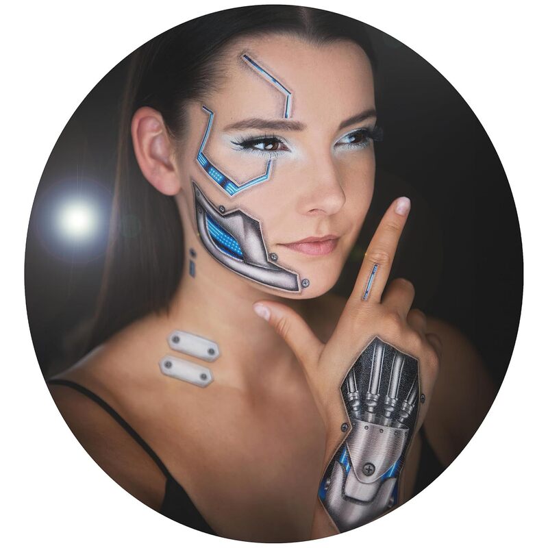 Cross-border New Robot Arm Death Metal Robot Facial Temporary Tattoo Cyber Punk Face Sticker Tattoo Sticker