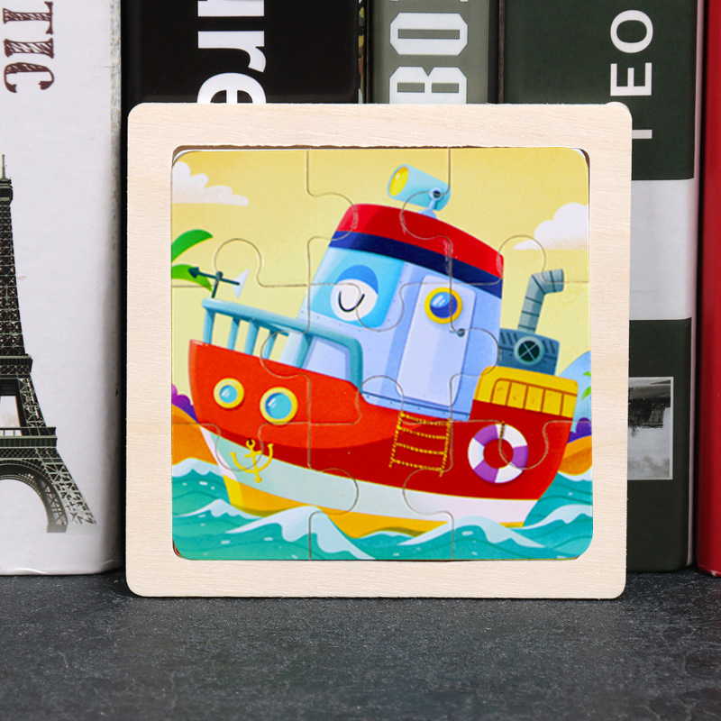 Puzzle pequeño plano de madera de 9 piezas Animal Ocean Traffic Kindergarten Educación temprana Juguetes educativos Puzzle simple de entrada
