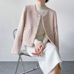粉色小香风外套2025法式高级感新款气质名媛长袖短款圆领上衣