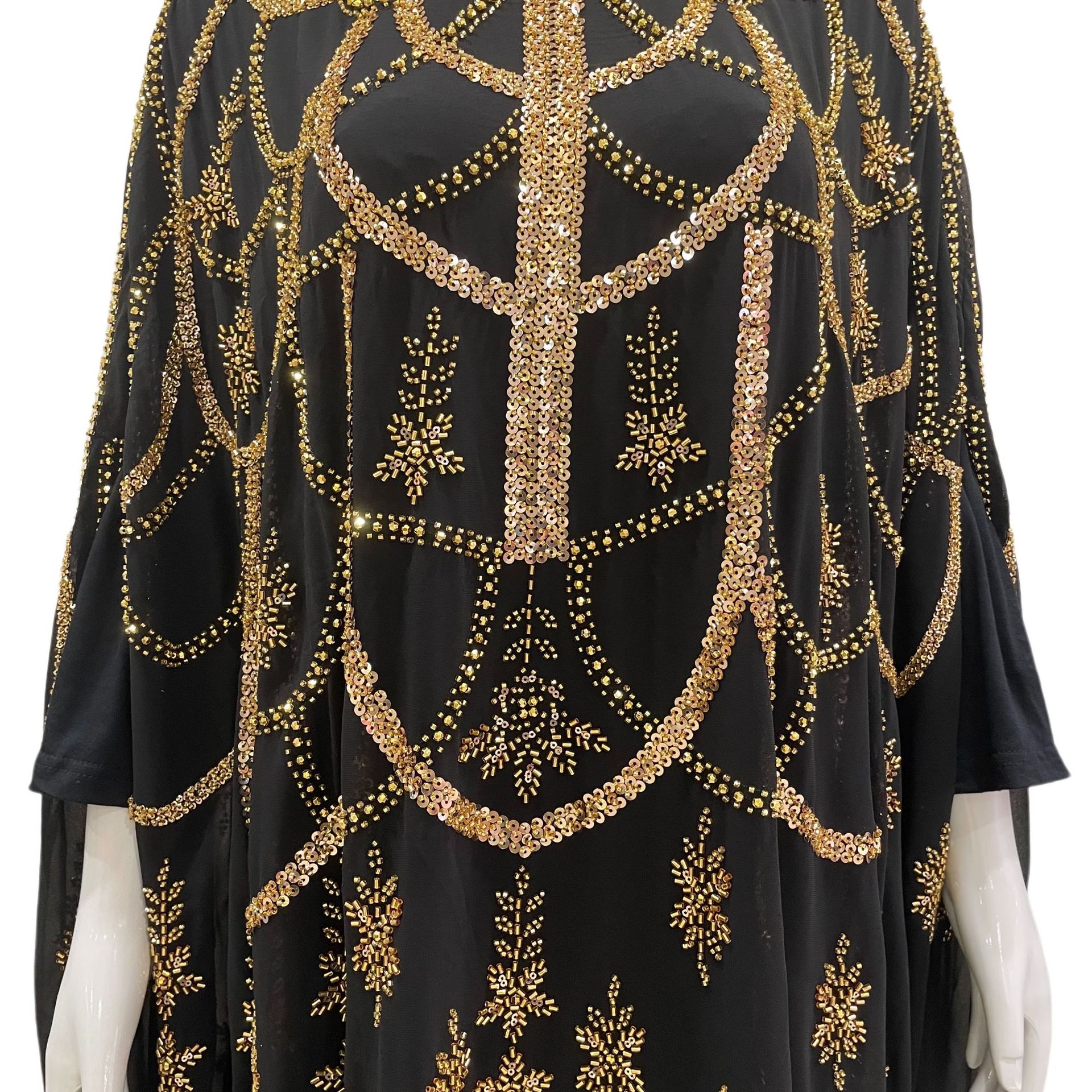 Fashionable Dubai Muslim Bat Sleeve Rhinestone Embellished Robe Arab Middle Eastern Abaya Long Dress_ecoleips.com