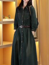 牛仔连长裙女2025春秋季新款收腰显瘦显高中长款时尚气质裙子