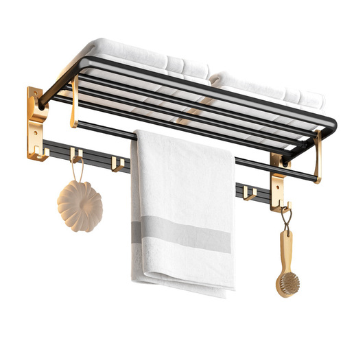 Towel rack bathroom punch-free light luxury black gold thickened toilet towel bathroom hardware pendant bathroom storage rack