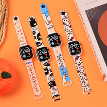 新款【地球】卡通印花按键LED手表时尚个性方形小学生电子手表