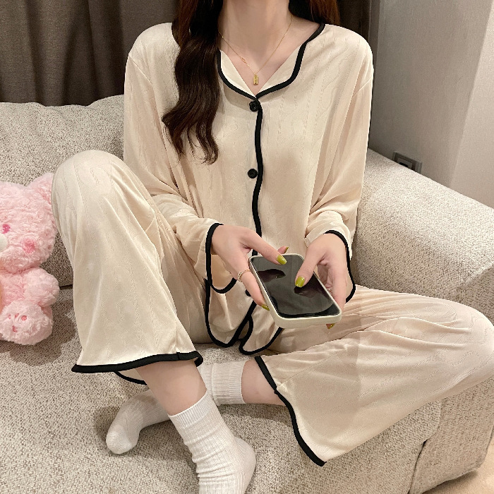 Pijamas de dona a la moda para mujer 2025, ropa de estar en casa de manga larga para influenceras de internet, pijamas para dropshipping de transmisiones en vivo para mujer.