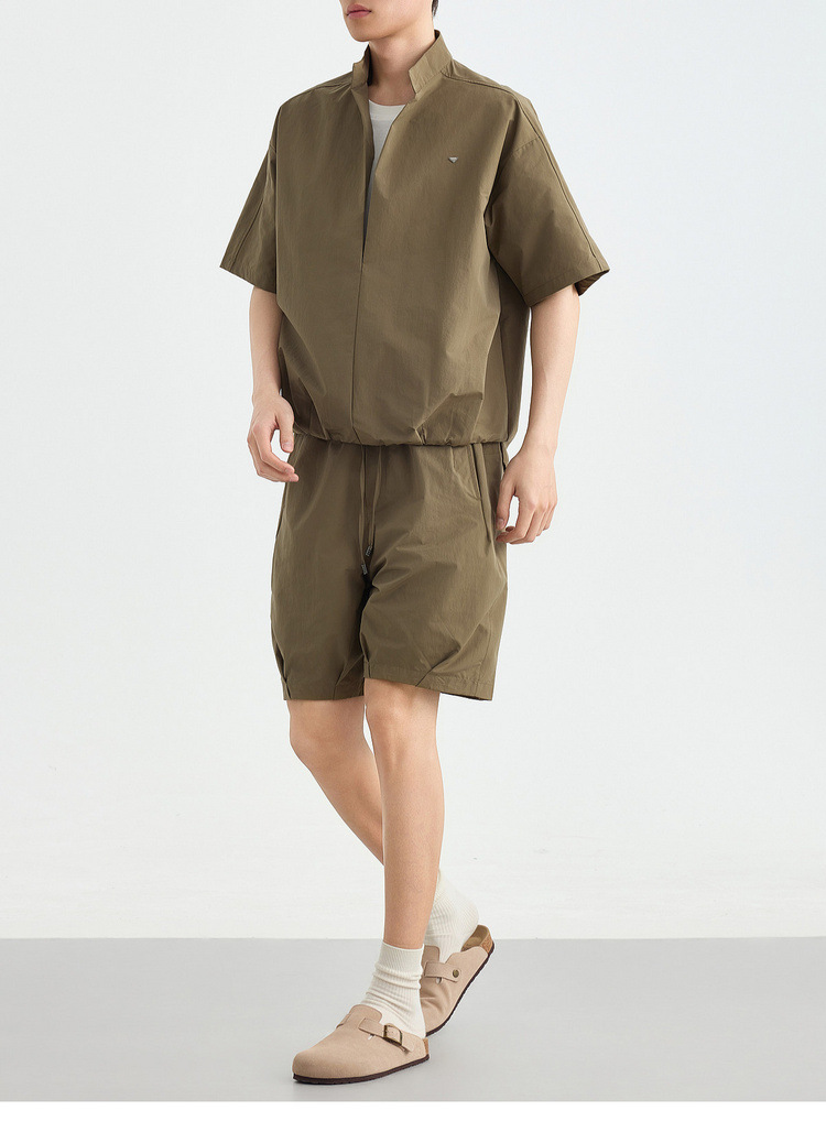 Bộ đồ thể thao nam 2 mảnh áo sơ mi cổ đứng không nút phối quần short — Quần Short Màu Xanh Đen (91680) chi tiết 20