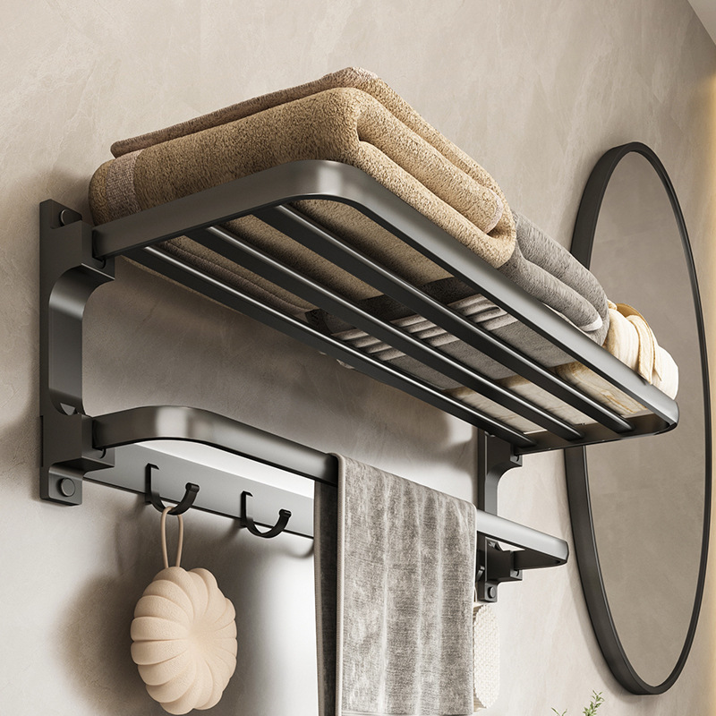 Gun Ash Folding Towel Rack Punch-Free Toilet Storage Rack Wall Hanging Bathroom Toilet Towel Rack Hanging suit