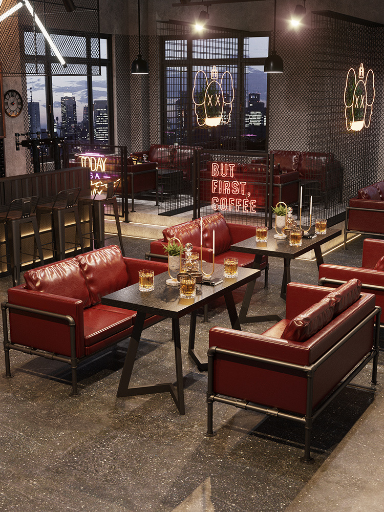 卡座沙发奶茶店咖啡厅烧烤店餐厅餐桌家用工业风复古酒吧桌椅组合