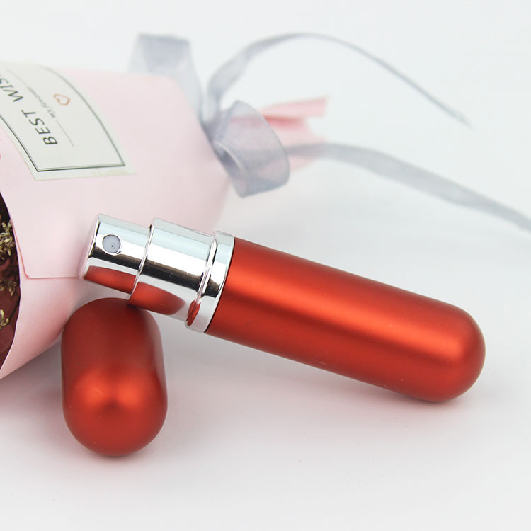 Botella de decantación de perfume de 5 ml con cabezal redondo, mini botella portátil de aluminio y vidrio para muestras de cosméticos.