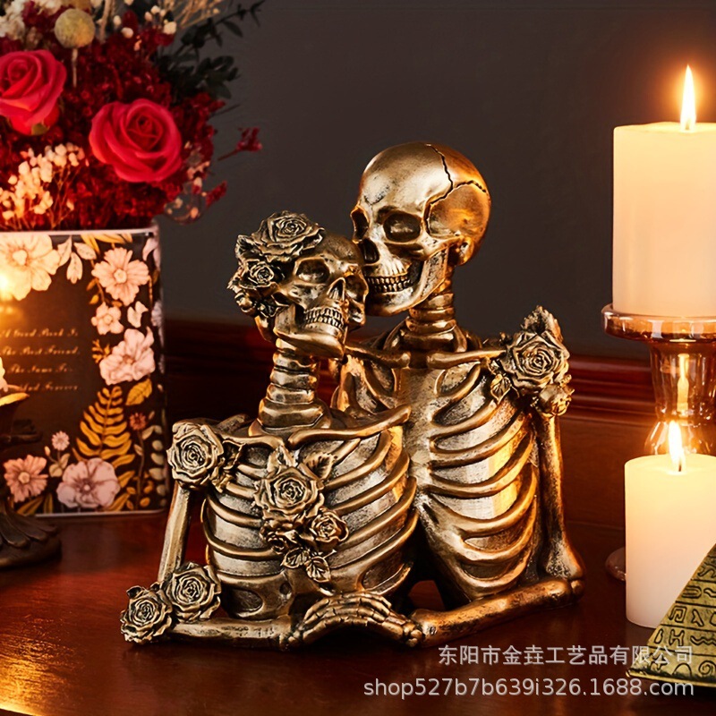 Cross-Border Creative Skull Resin Decorative Ornaments Home Entrance Decorations to Death Romantic Rose Skull Decorations