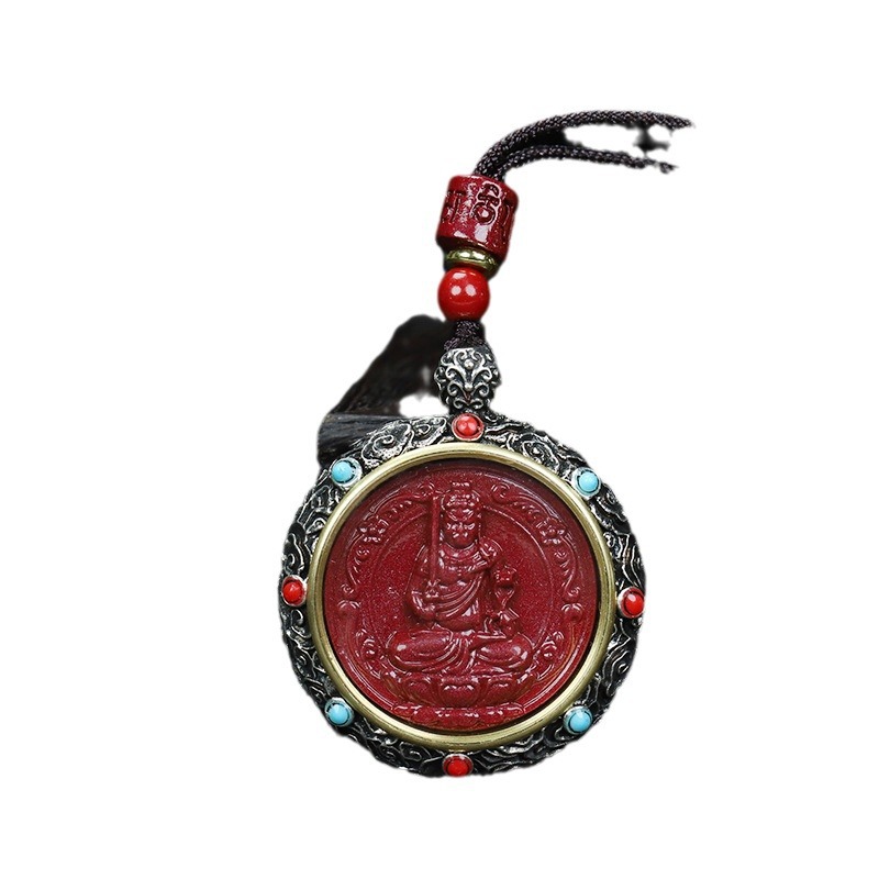 (2개) CINNABAR 목걸이 도매 천연 보라색 금색 모래 8 수호 성자 THANGKA GABU 상자 상감 벤밍 포 조디악 펜던트