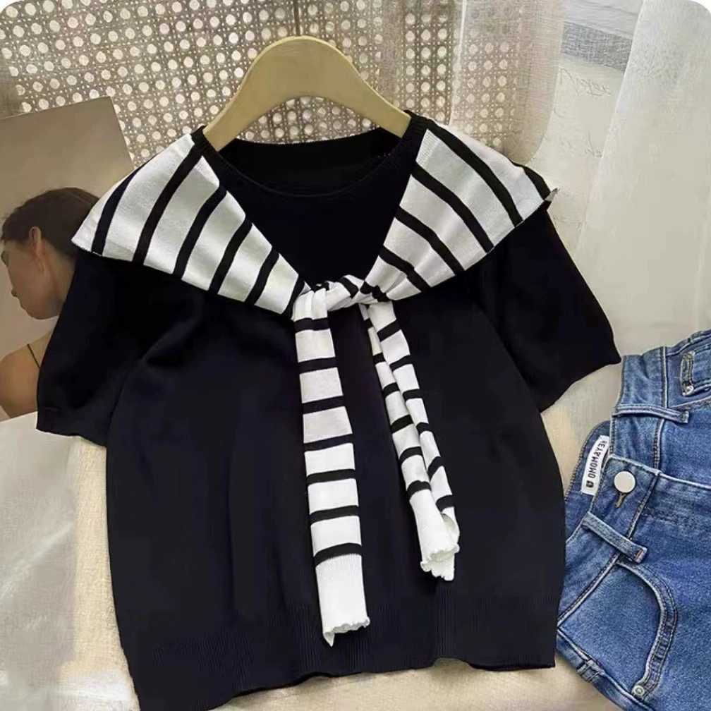 2025 новых летних корейских дизайнерских модных повседневных коротких футболок из трикотажа для женщин