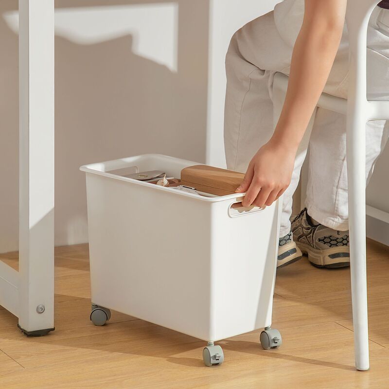 Book storage box under the table with pulley can be stacked with lid storage basket plastic movable toy sorting storage box