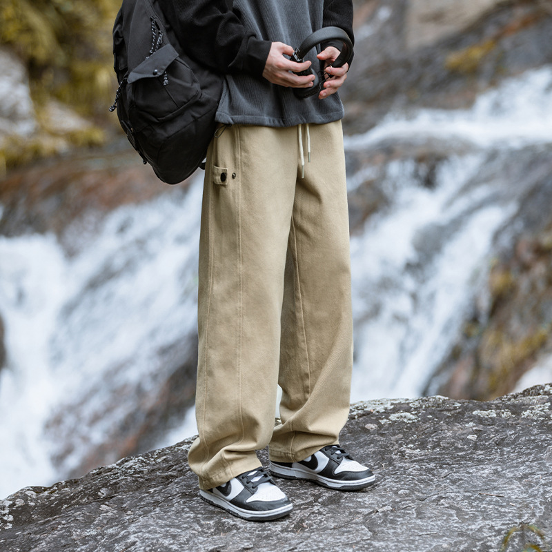 Pure Cotton Twill Texture Casual Pants, New Spring Model with Adjustable Design, Patchwork Vintage Trendy Brand Loose Long Pants Pure Cotton Twill Texture Casual Pants, New Spring Model with Adjustable Design, Patchwork Vintage Trendy Brand Loose Long Pants