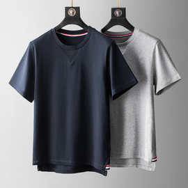 2026夏季TB风红白蓝l织带圆领 T 恤男纯棉休闲百搭短袖上衣男装潮