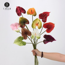 工厂直销 PU心形红掌仿真花手感火鹤掌 花艺插花配材单支假花绿掌