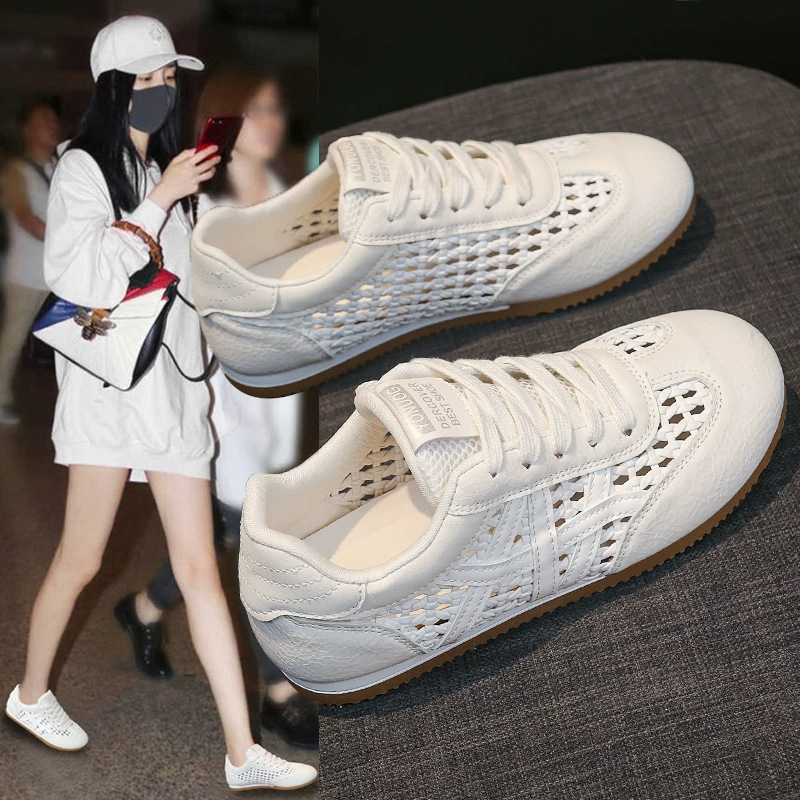 Yang Mi Style White Sneakers for Women, 2026 Summer Thin Breathable Hollow Mesh Shoes, Small Size 34, Suitable for Pairing with Skirts, Forrest Gump Sneakers