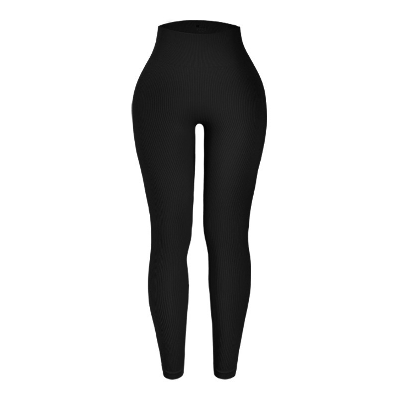 Pantalones cortos y largos de mujer ajustados y acanalados de estilo europeo y americano, de alta elasticidad, color liso, efecto levantamiento de glúteos, leggings de yoga y fitness.