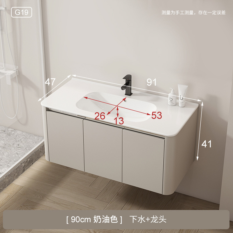 Instalación de aire de crema de aluminio espacio gabinete de espejo de baño combinación cerámica moderna lavabo lavabo gabinete de baño fabricante