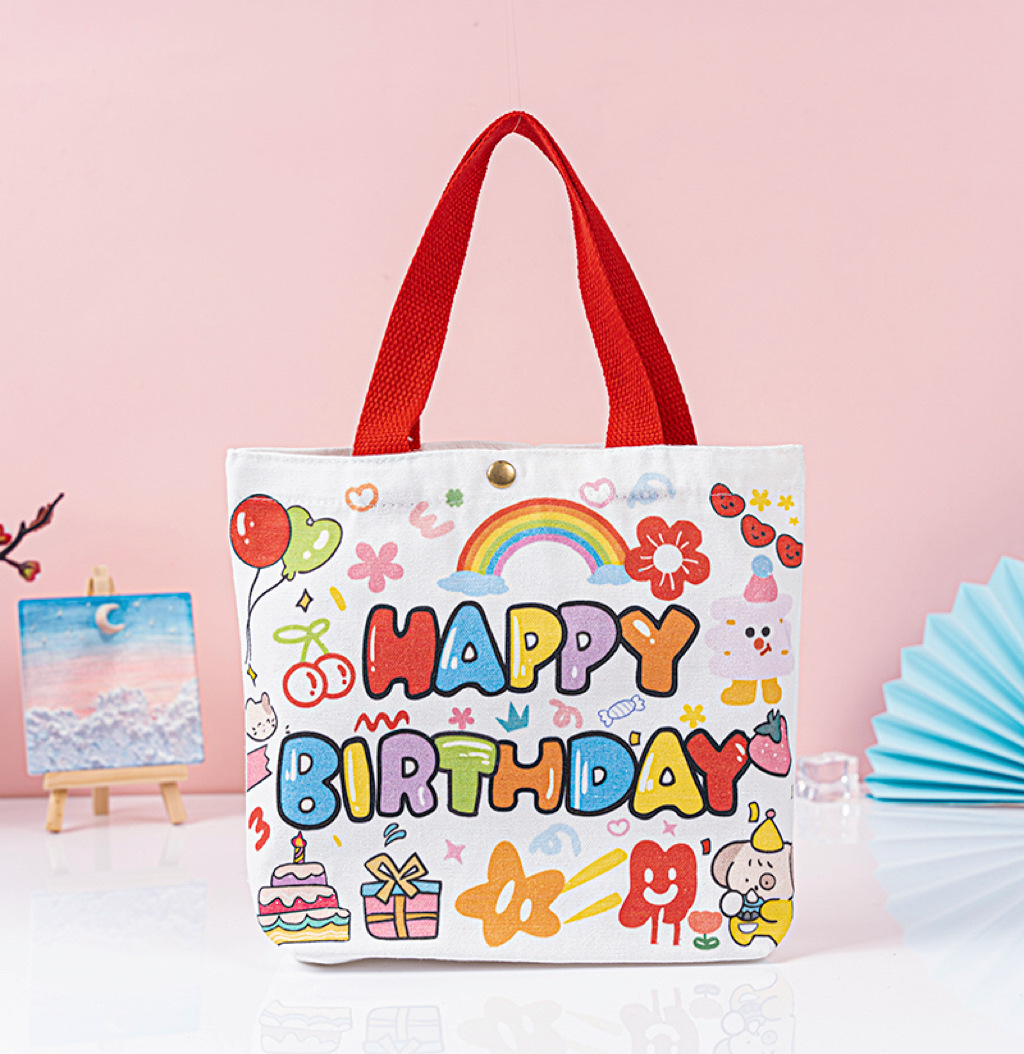 Bolsa de regalo de graduación de niños bolsas de lona portátiles de dibujos animados estudiantes bebés regalo de cumpleaños bolsa de lona spot