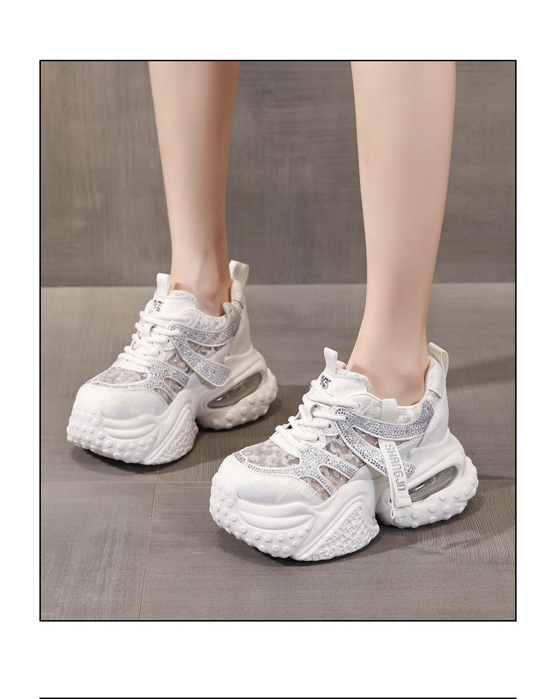 Giày sneaker nữ đế dày lưới thoáng khí đính đá pha lê — màu trắng chi tiết 16