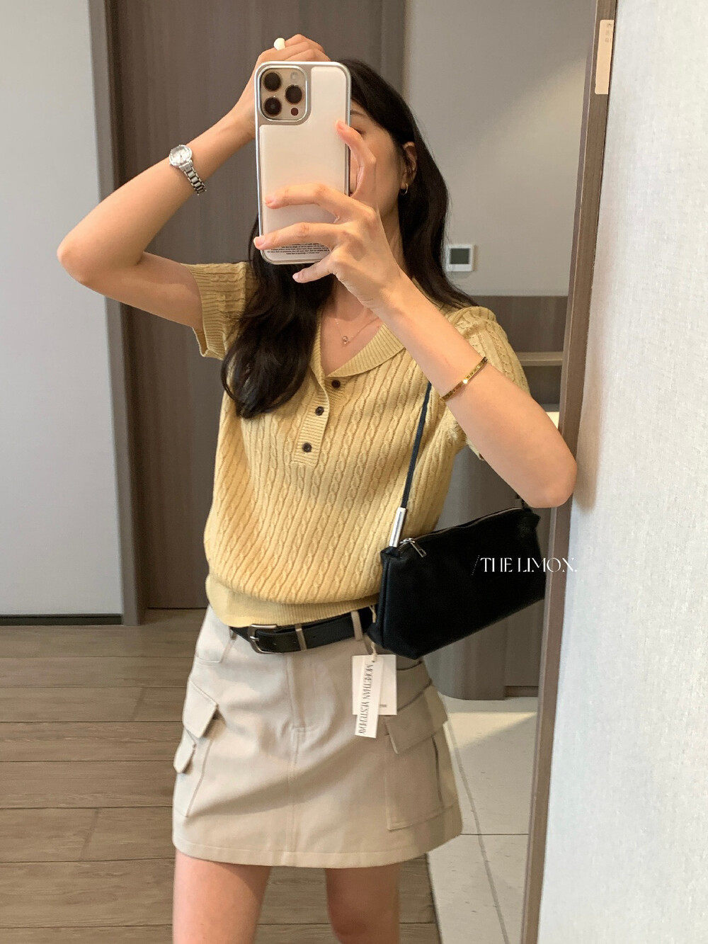 Áo polo nữ cổ bẻ tay ngắn phong cách cổ điển, chất liệu cotton pha sợi, form suông thoải mái — Xám Apricot, trắng ngà, xanh nhạt, Xám hoa sâu chi tiết 23