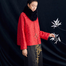 【四季青】俏斯2025年冬款新中式真丝仿宋锦加棉外套女装宽松