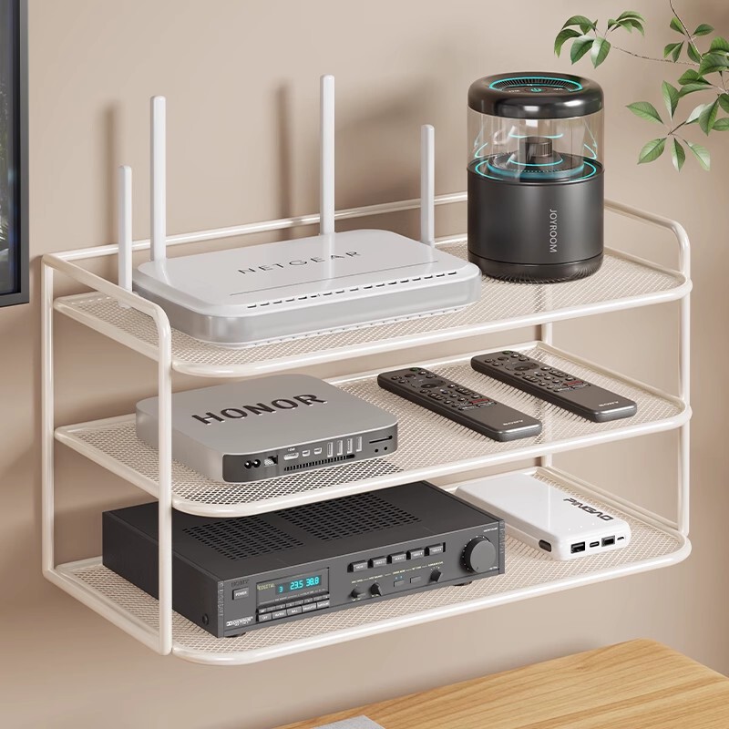 路由器放置架wifi整理架墙上免打孔机顶盒收纳盒壁挂式分层储物盒|undefined