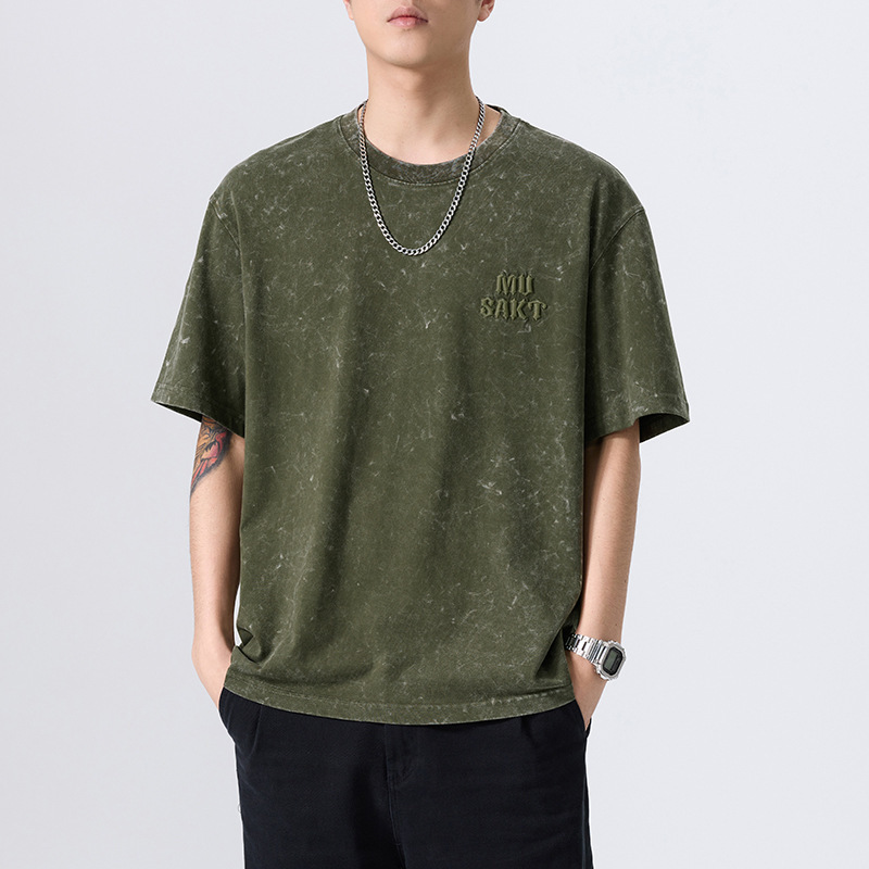New Trendy Brand Printed Short-Sleeved T-Shirt for Men 2026 Summer Large Size Loose Men's American Retro Half-Sleeved T-Shirt