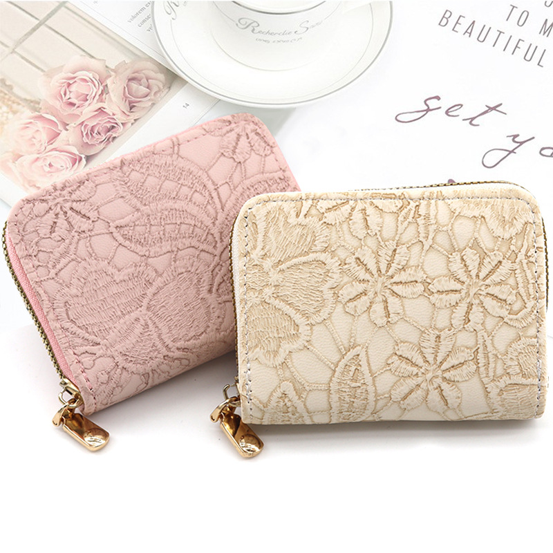Nuevo estilo imitación encaje patrón órgano bolsa exquisito pequeño monedero Luz Retro titular de la tarjeta multi-funcional multi-Tarjeta titular de la tarjeta