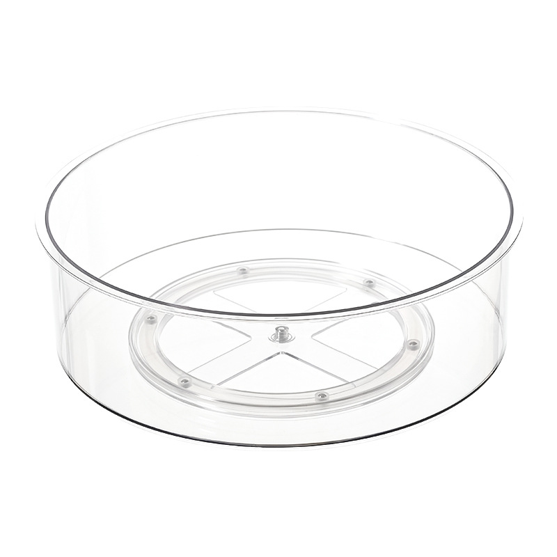 Estante de cocina doméstico multifuncional, transparente PET, giratorio 360°, para condimentos, frutas o escritorio.